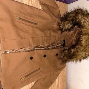 Zara Removable Hood Faux Fur Long Coat | Color: Brown/Tan
